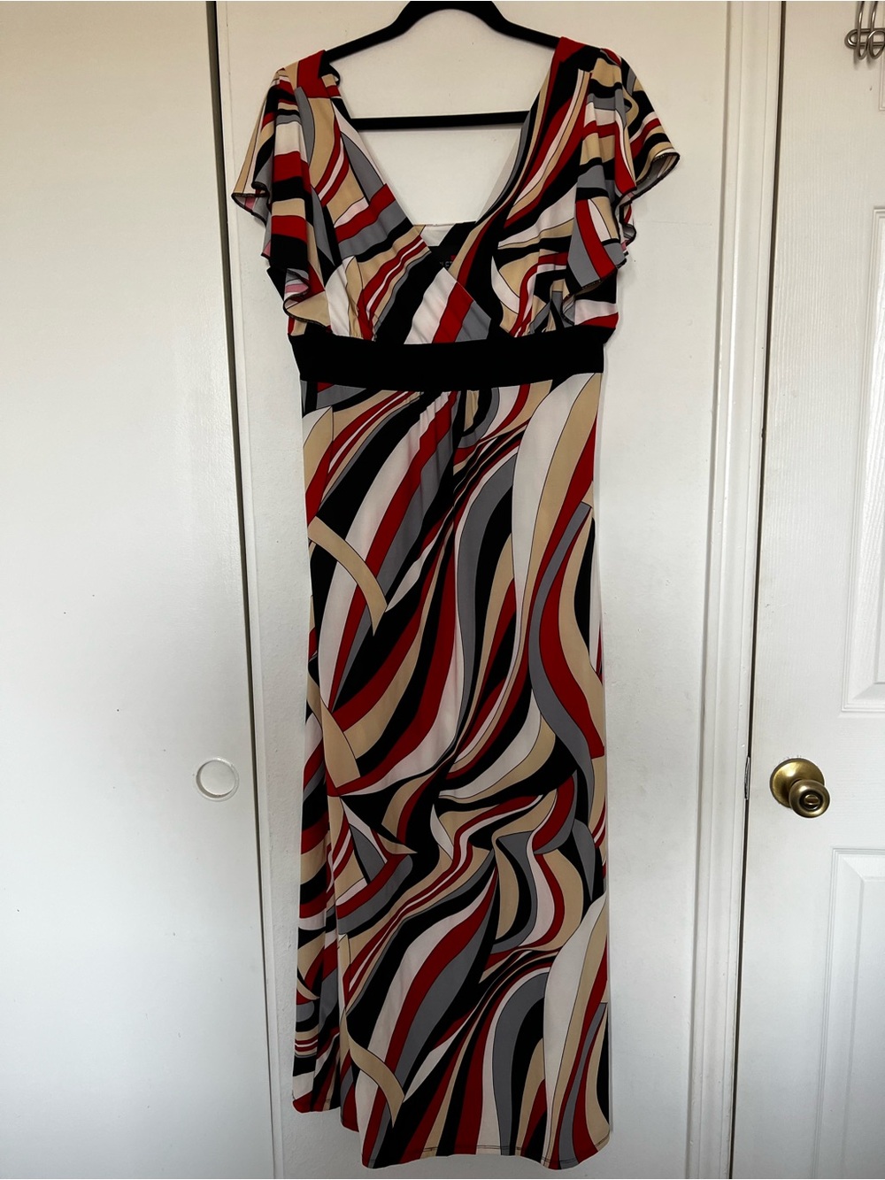 Scarlett Swirl Print Maxi Dress in Red, Black & Beige